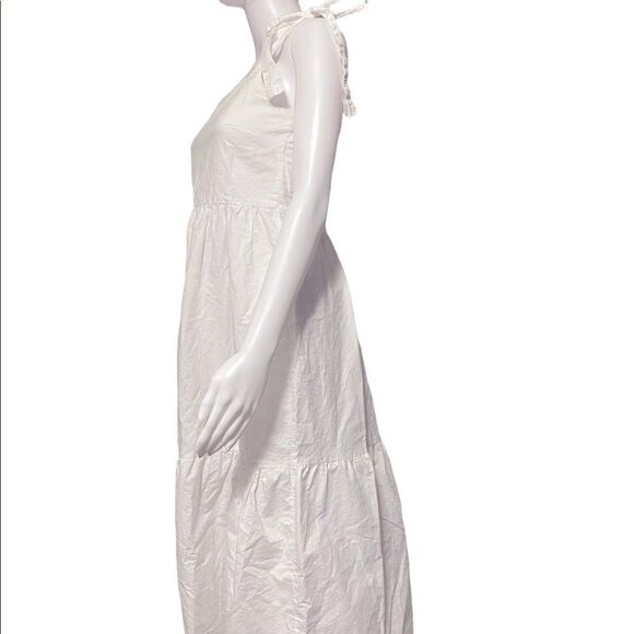 Stradivarius Poplin Midi Dress w/ Straps Womens Medium White BP0306 - Picture 5 of 13